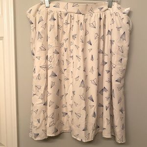 Paper airplane white and blue skater skirt